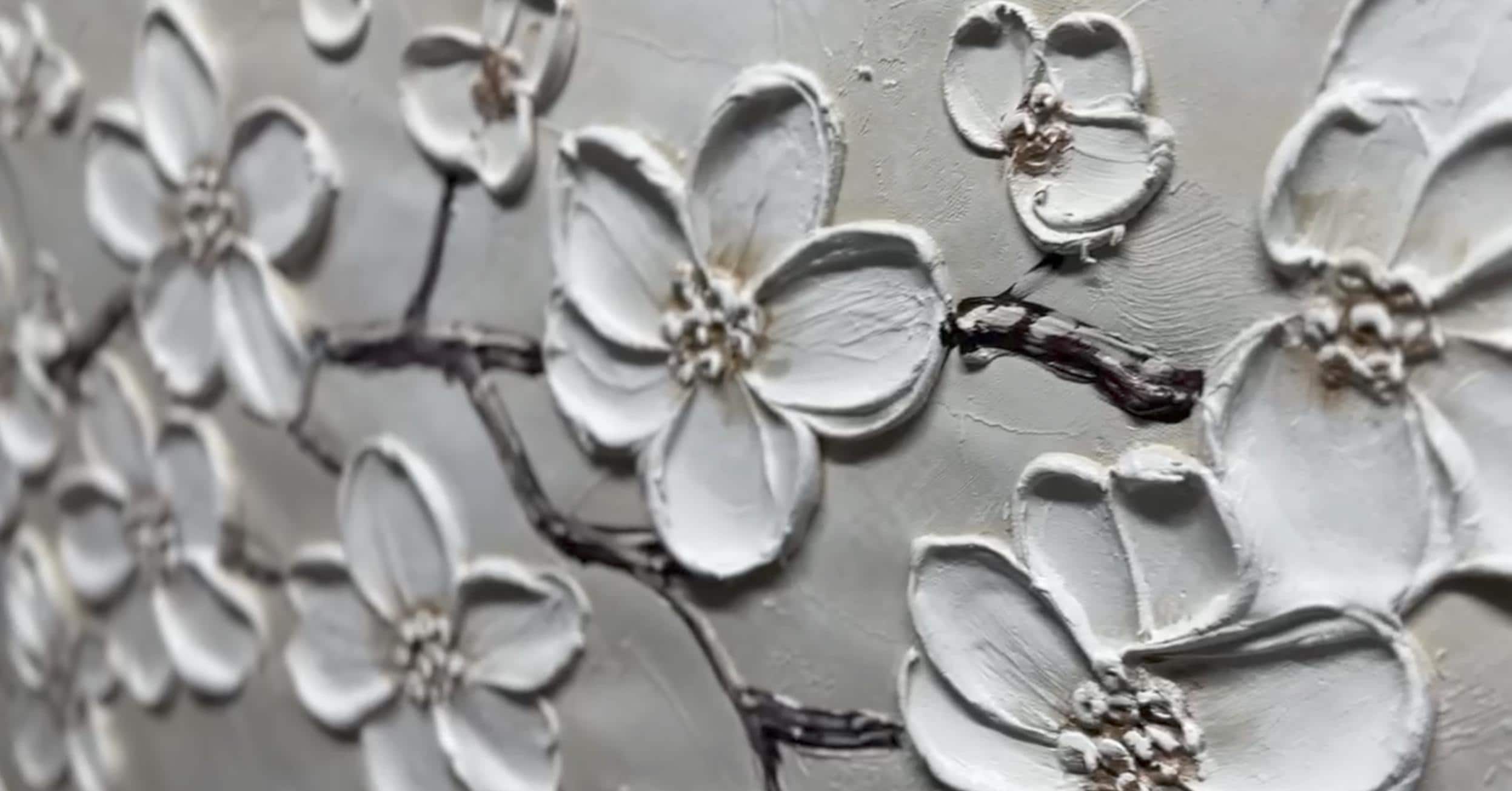 Textured Cherry Blossom Painting | Large 3D Floral Wall Art #ZZ 146