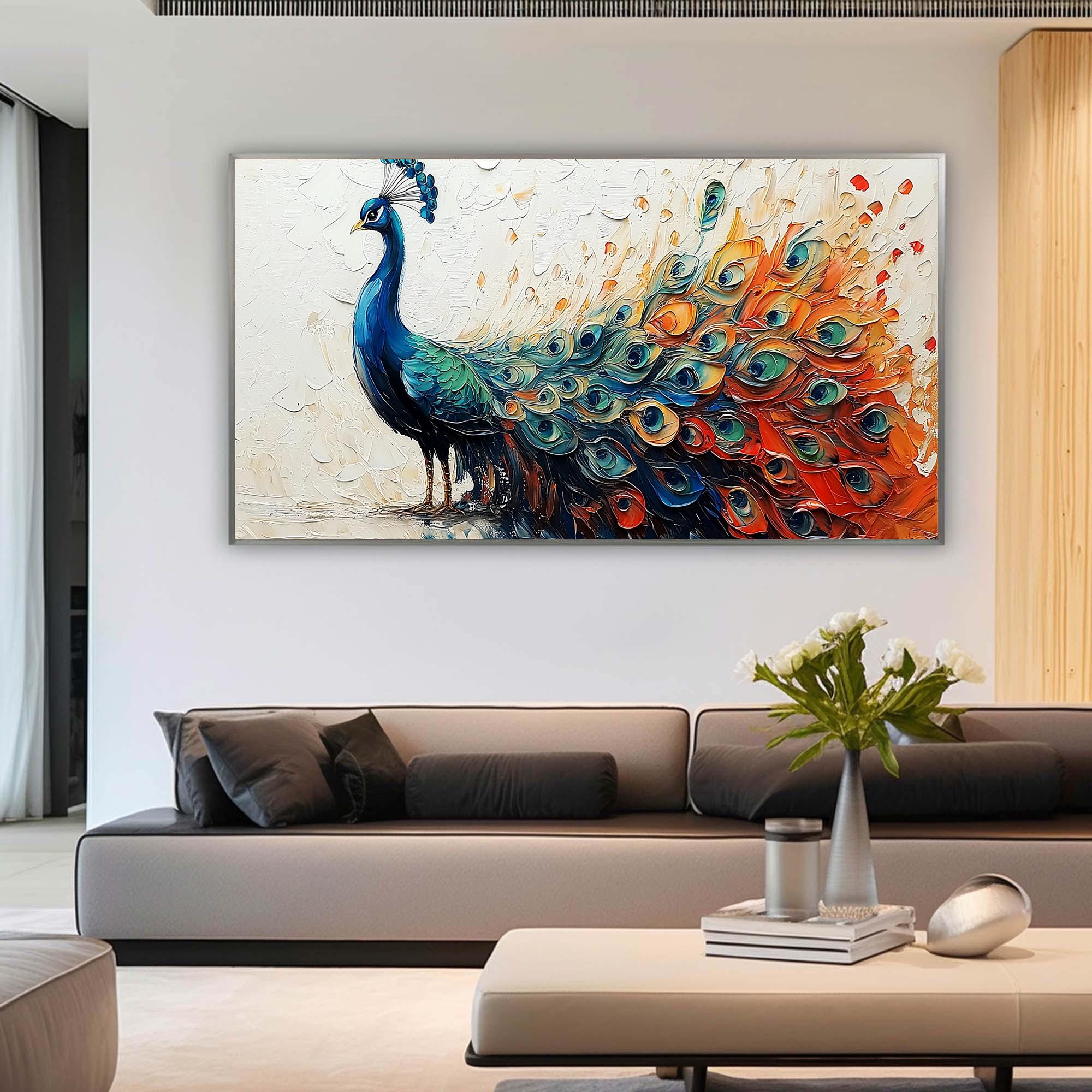 Colorful Peacock Wall Art | Large Textured Bird Painting Canvas #ZZ 173