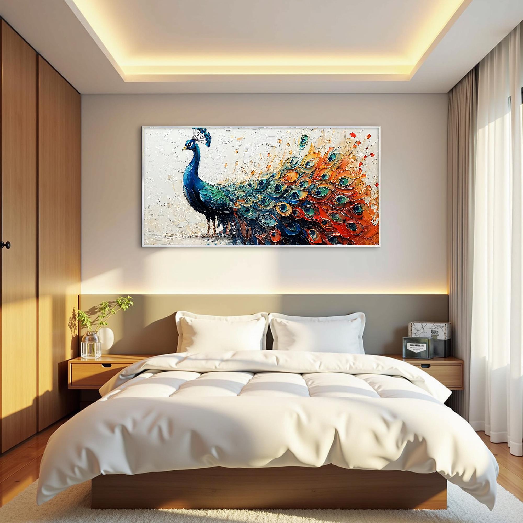 Colorful Peacock Wall Art | Large Textured Bird Painting Canvas #ZZ 173