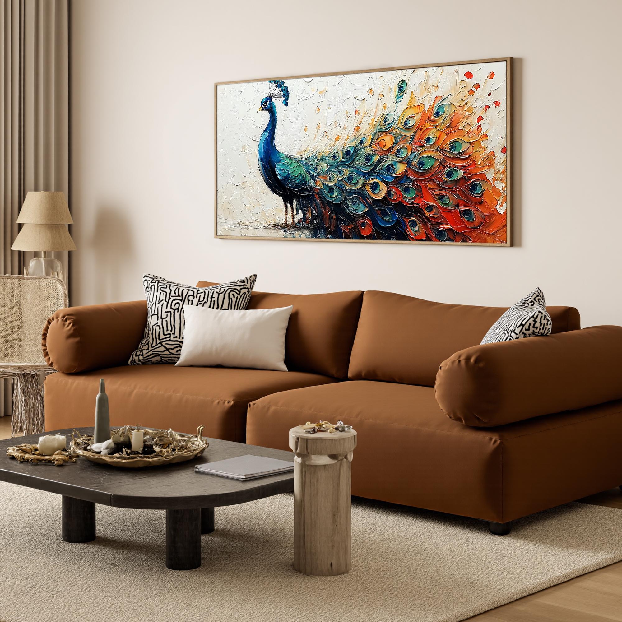 Colorful Peacock Wall Art | Large Textured Bird Painting Canvas #ZZ 173