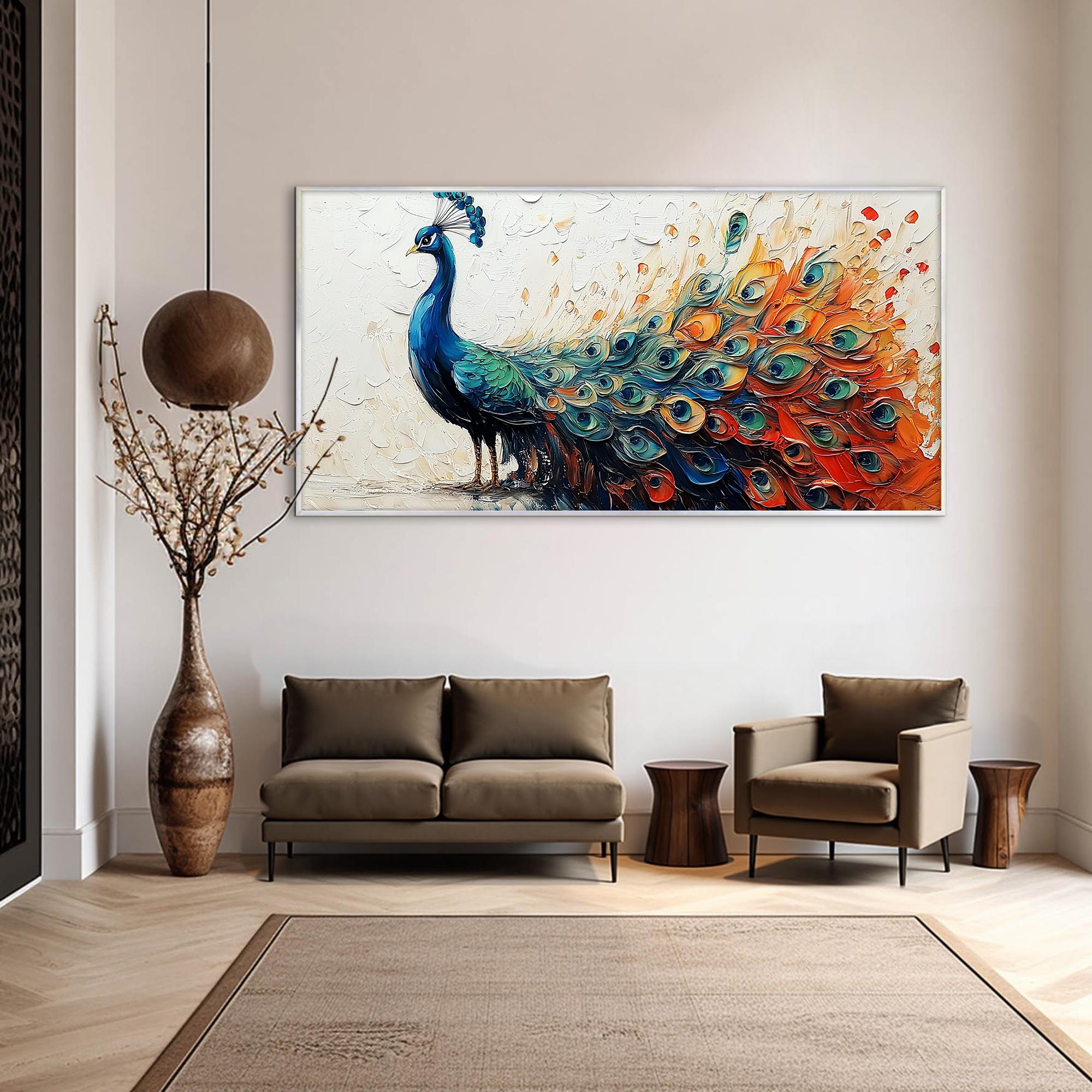 Colorful Peacock Wall Art | Large Textured Bird Painting Canvas #ZZ 173