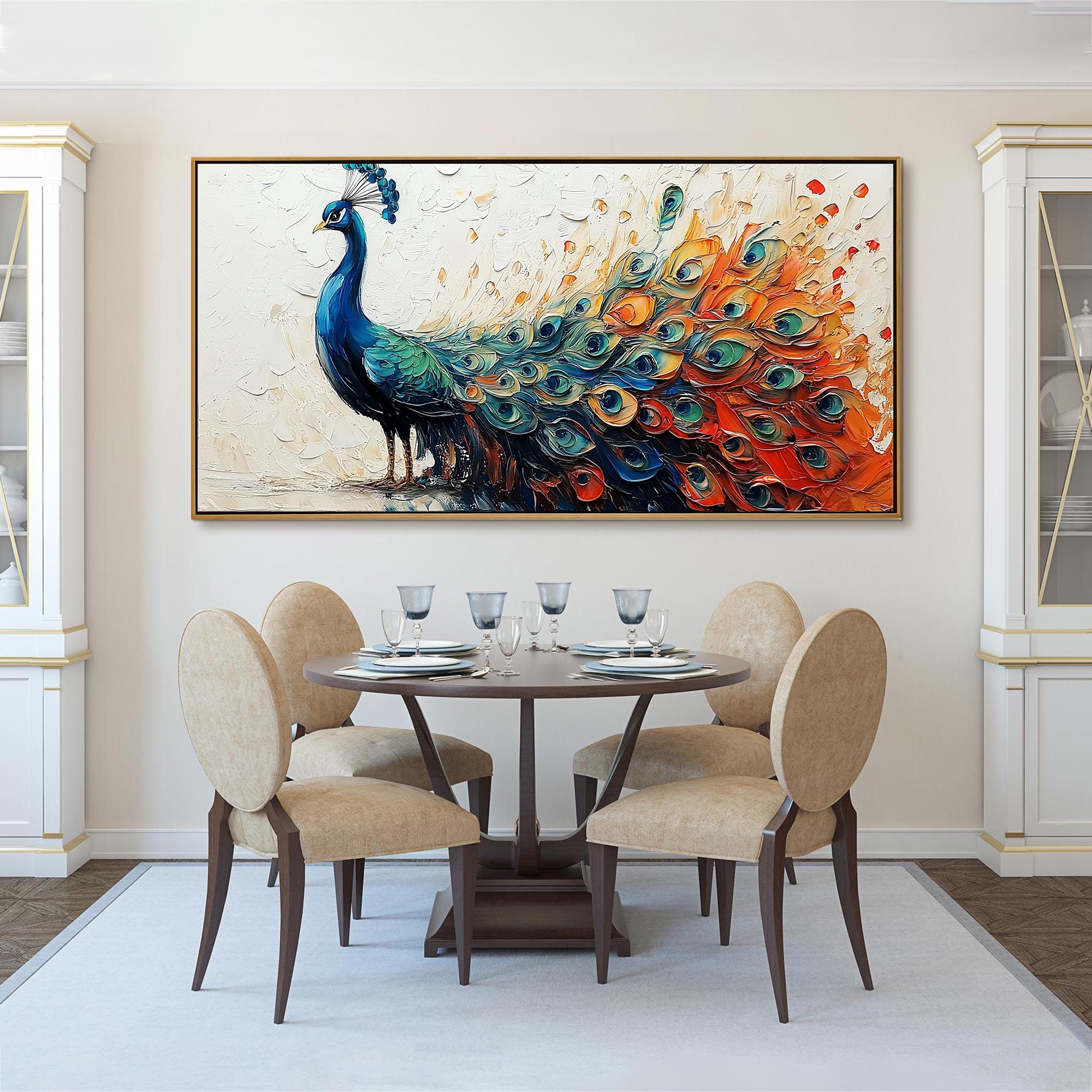 Colorful Peacock Wall Art | Large Textured Bird Painting Canvas #ZZ 173