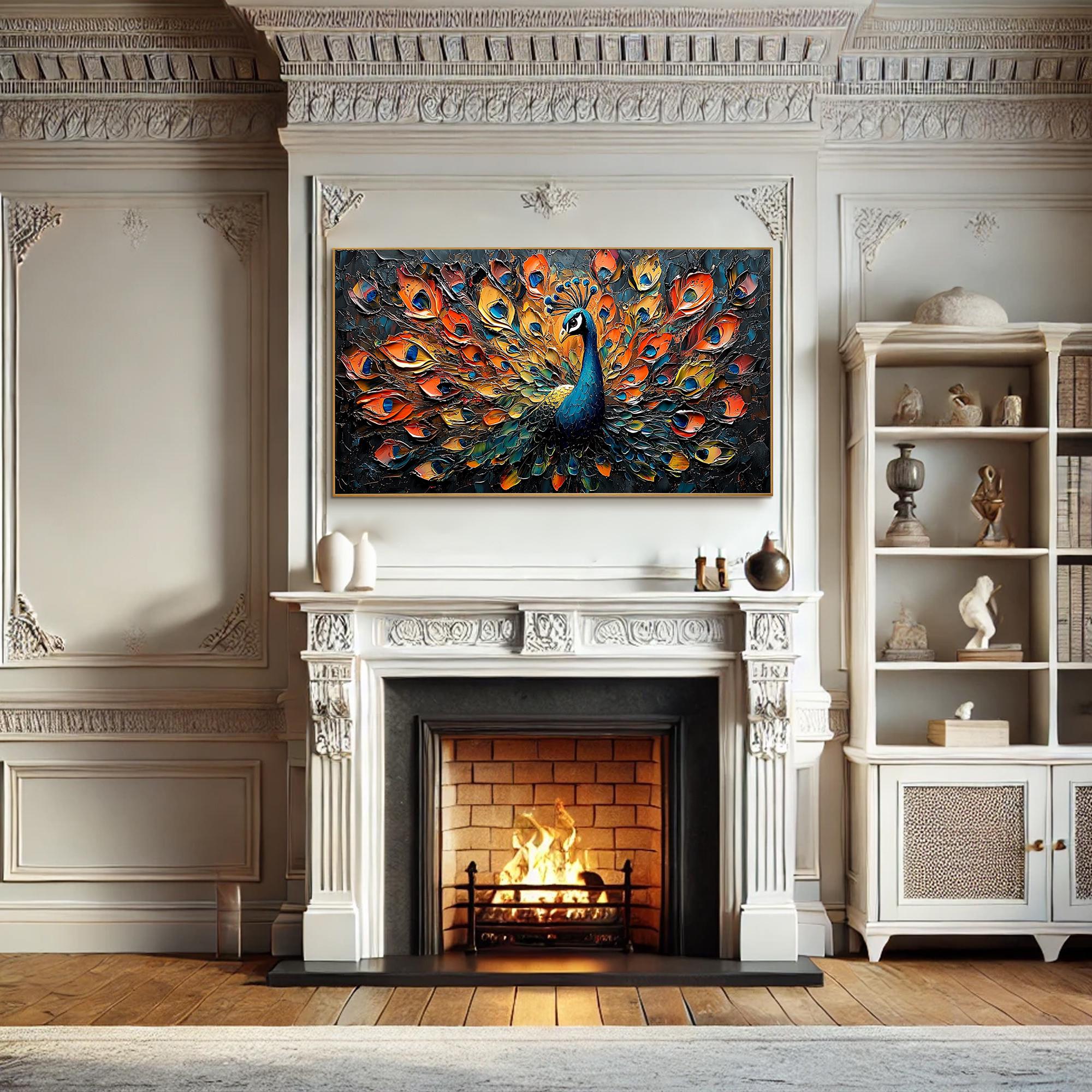 Large Textured Peacock Painting | Colorful Abstract Bird Wall Art Decor #ZZ 177