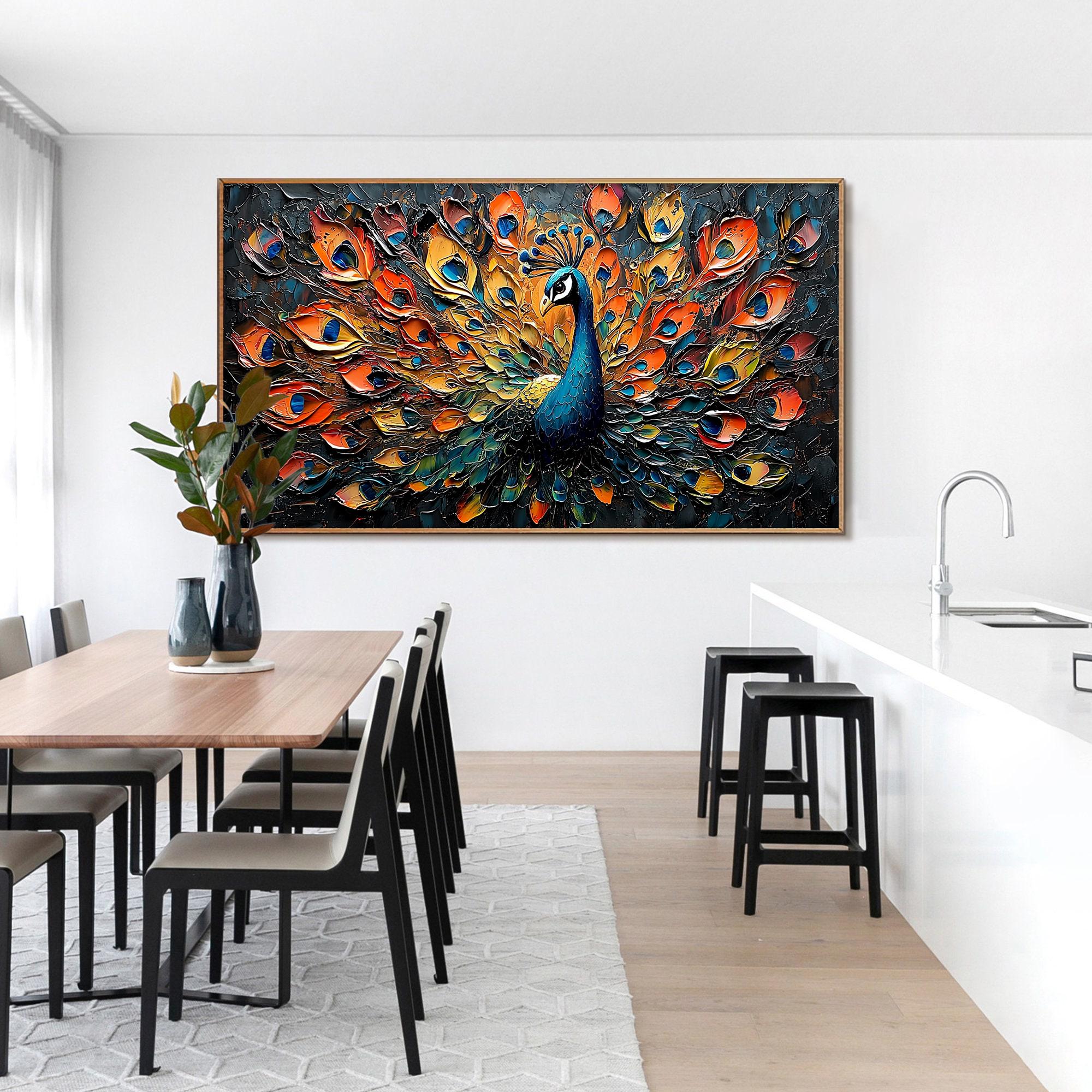 Large Textured Peacock Painting | Colorful Abstract Bird Wall Art Decor #ZZ 177