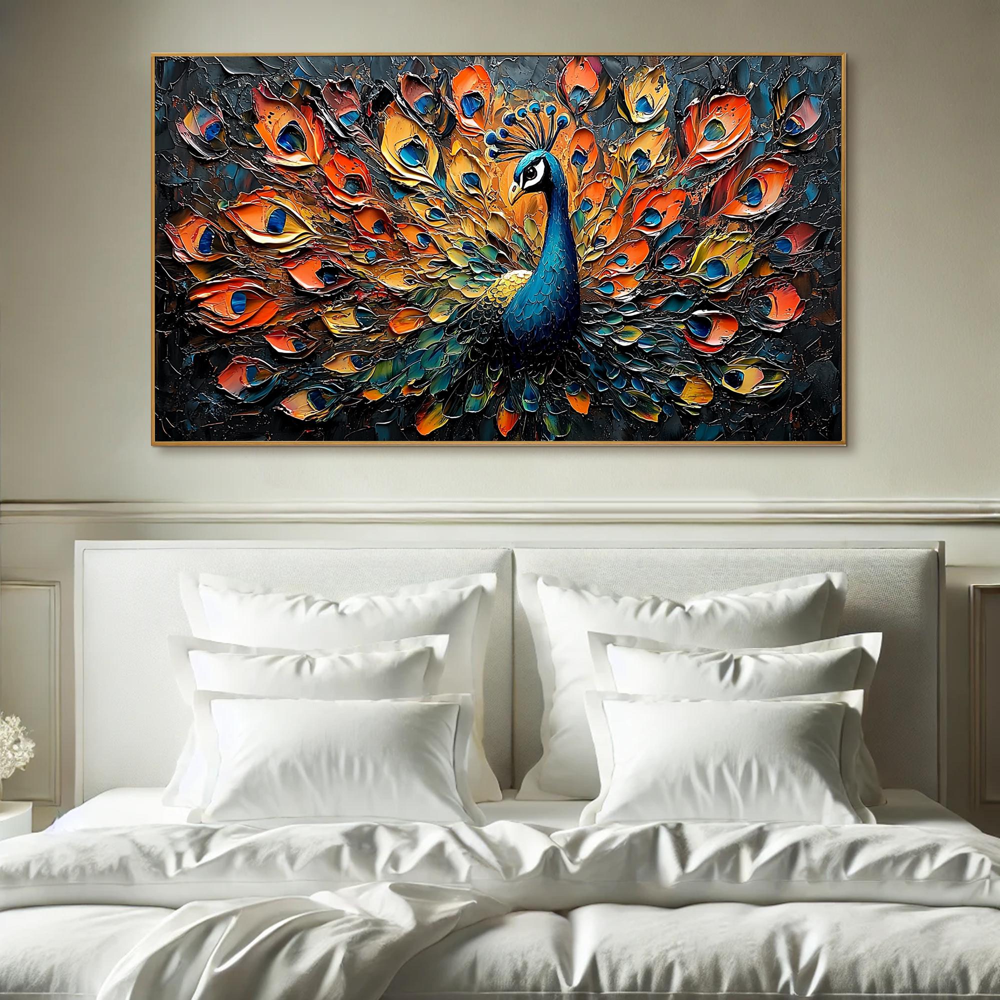 Large Textured Peacock Painting | Colorful Abstract Bird Wall Art Decor #ZZ 177