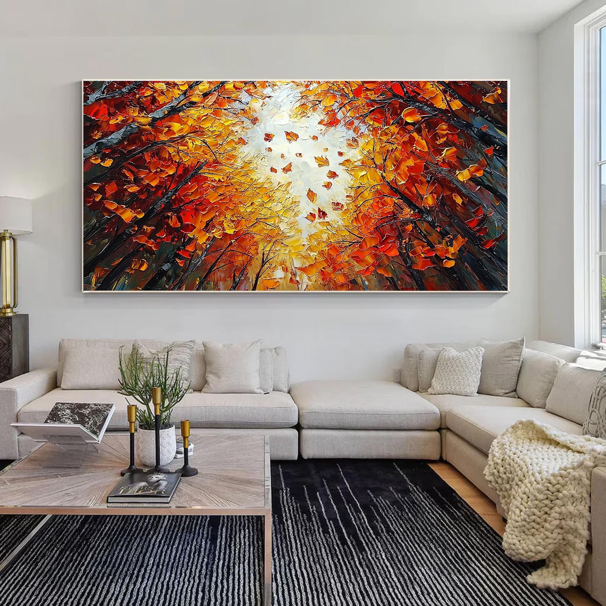 Autumn Forest Canopy Wall Art | Large Textured Tree Painting Canvas #ZZ 095