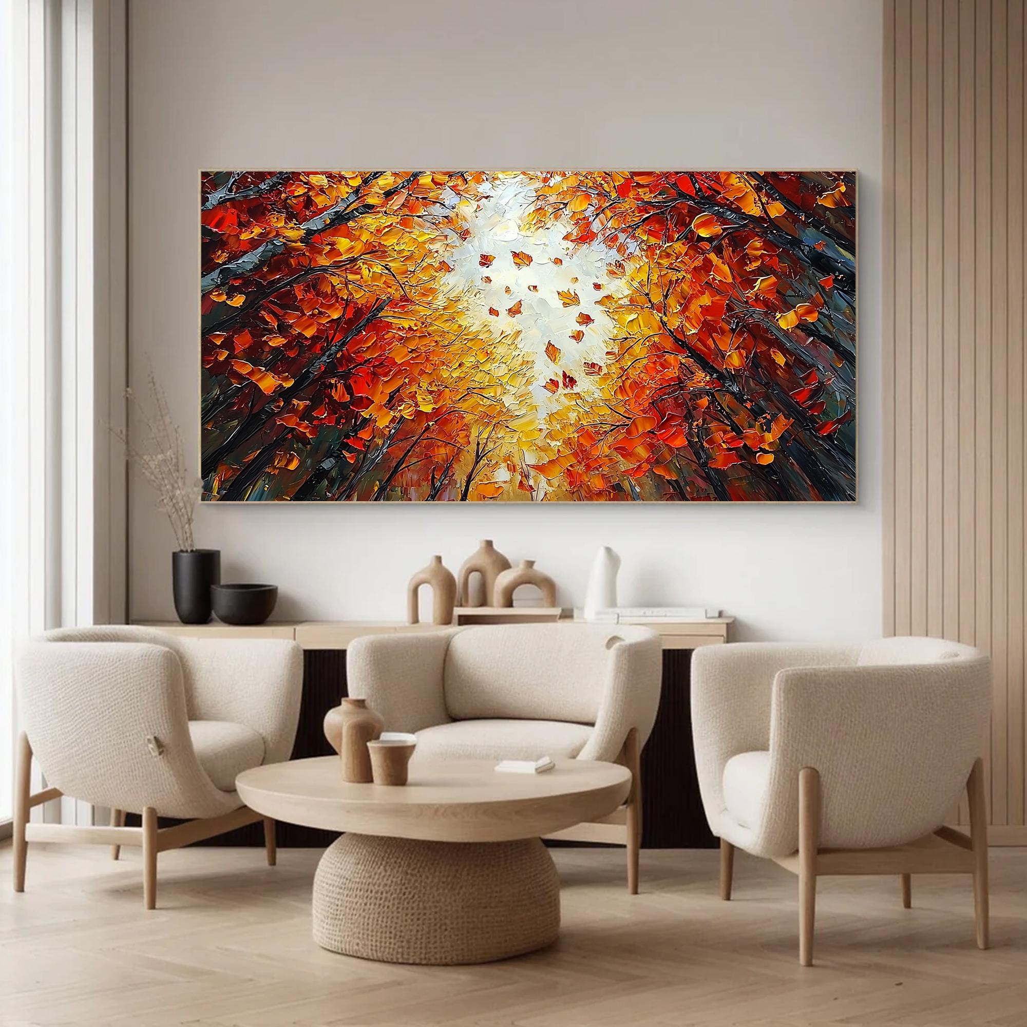 Autumn Forest Canopy Wall Art | Large Textured Tree Painting Canvas #ZZ 095