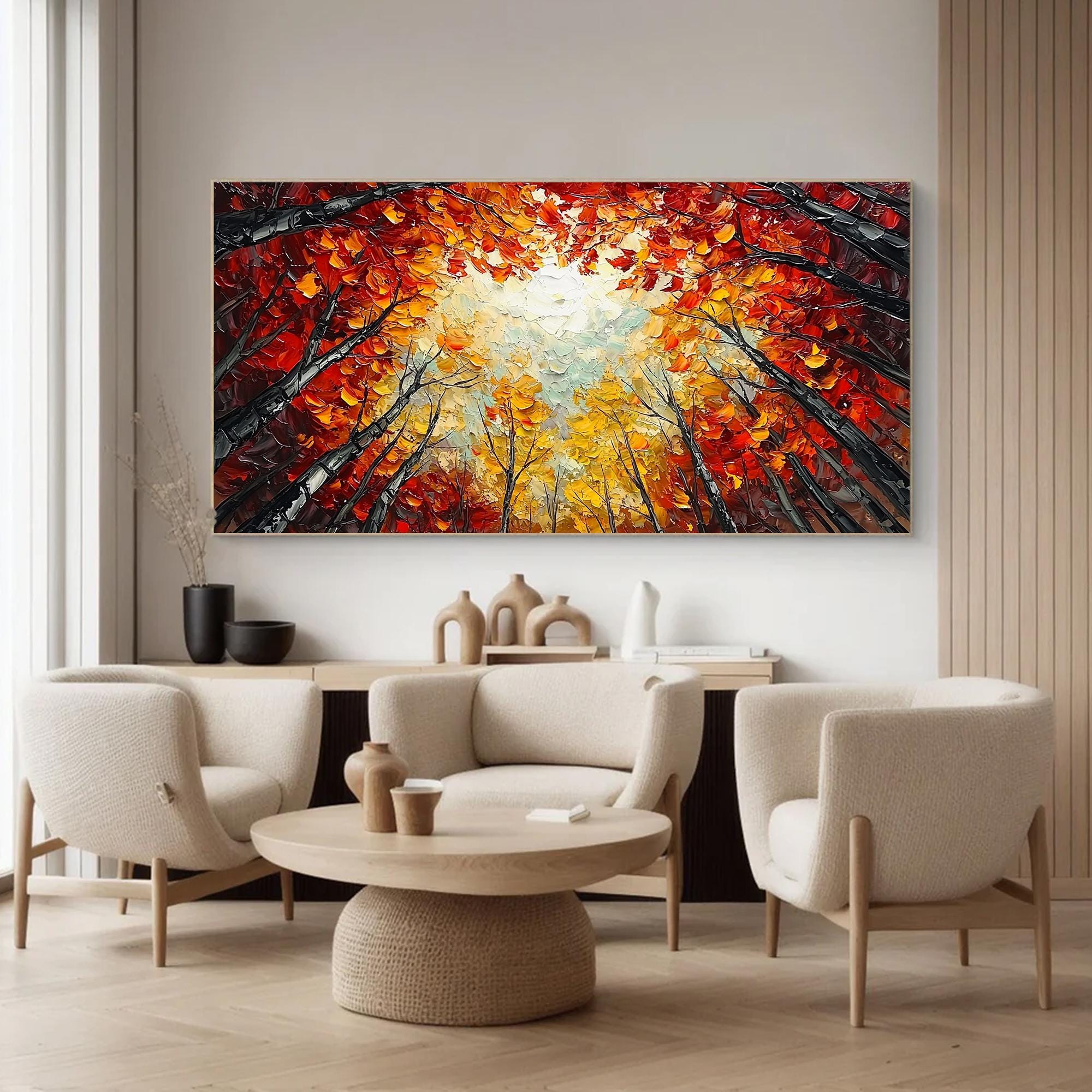 Large Painting Textured Trees | Colorful Abstract Forest Canopy Canvas #ZZ 096