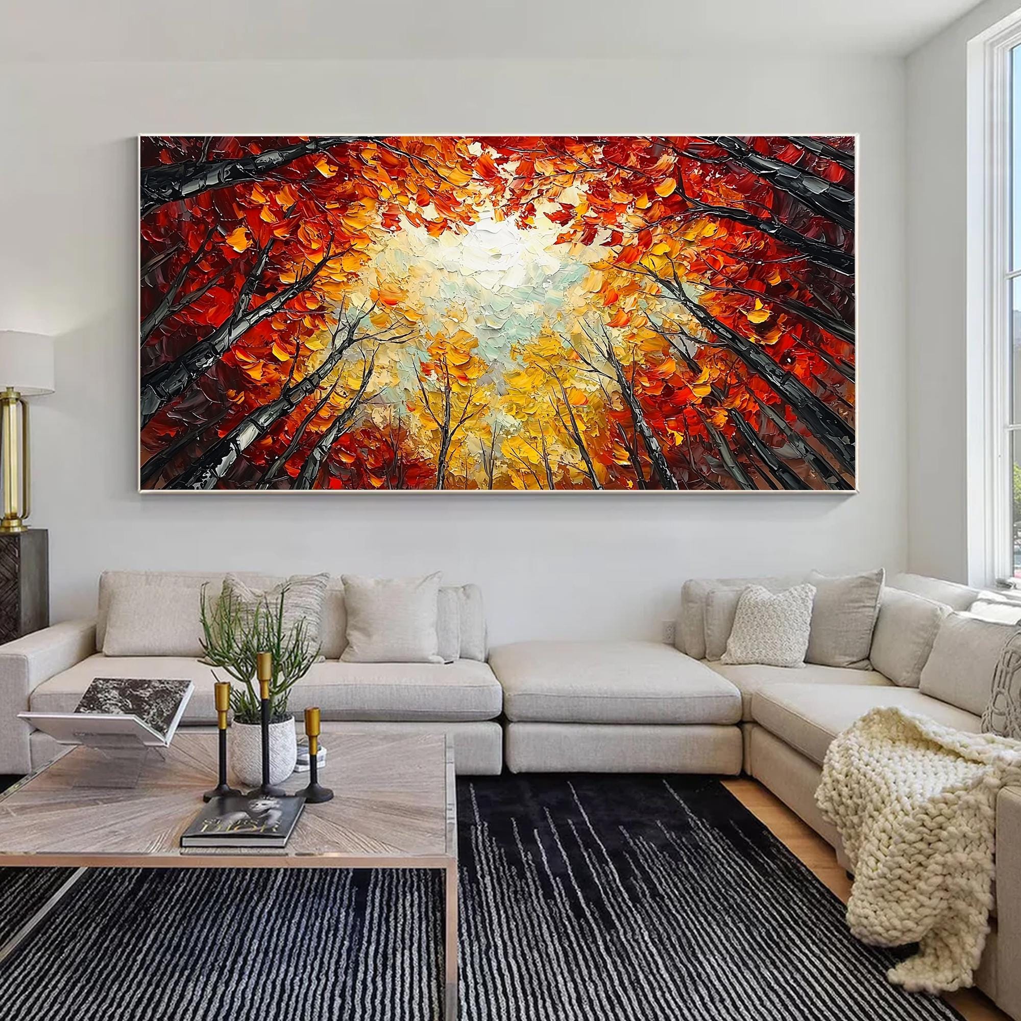 Large Painting Textured Trees | Colorful Abstract Forest Canopy Canvas #ZZ 096