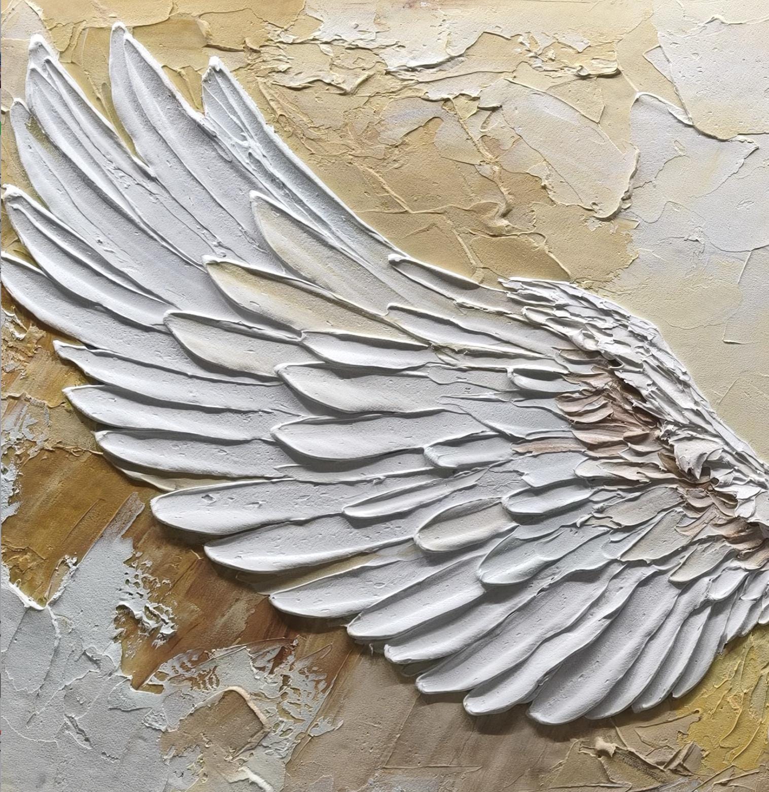 Large Abstract Angel Wings Painting | White Textured Wall Art for Room Decor #ZZ 144