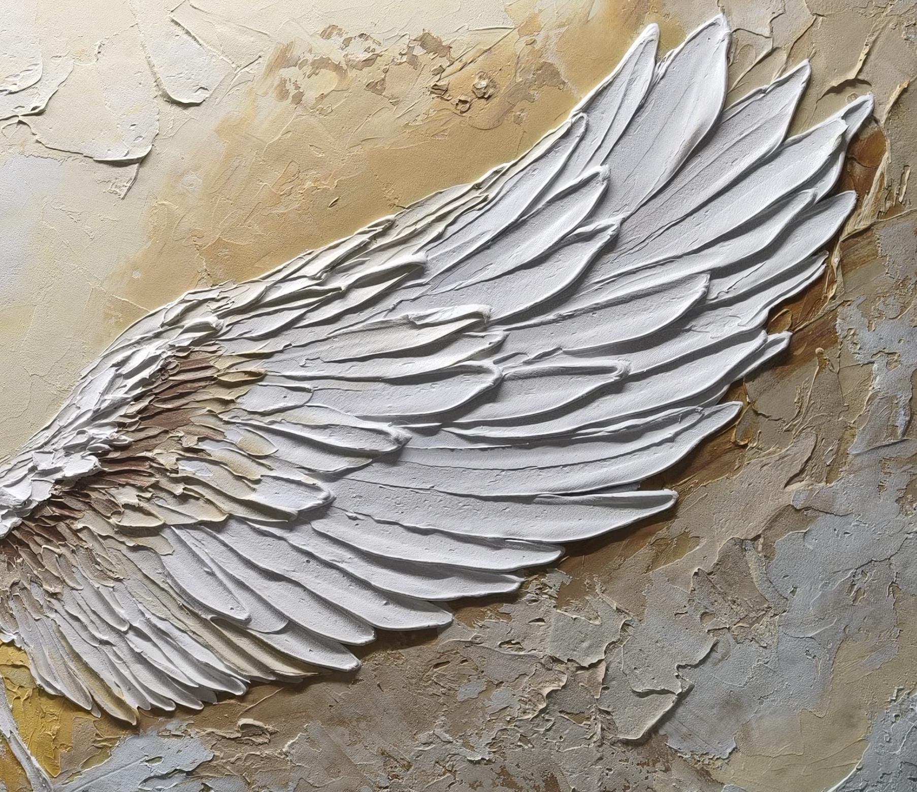 Large Abstract Angel Wings Painting | White Textured Wall Art for Room Decor #ZZ 144