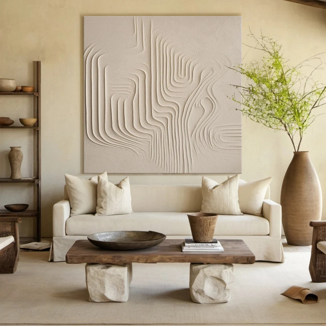 Living Room Art - Large Beige Textured Abstract Painting #TC 054
