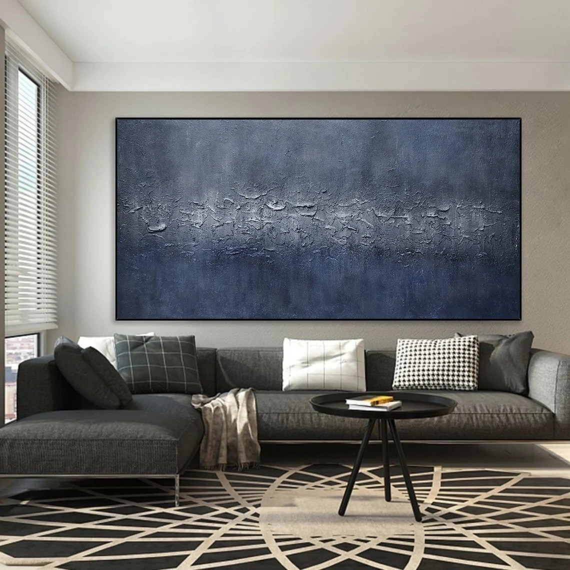 large Textured Blue Grey Abstract  Painting - Modern Wall Art  #TC 045