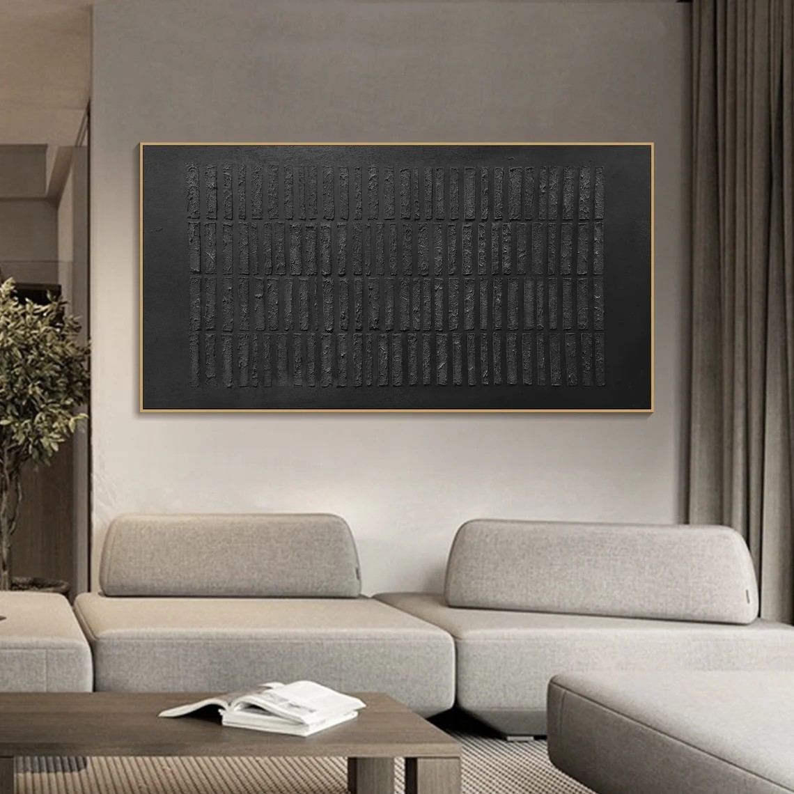 Large Modern Black Textured Wall Art #TC 084
