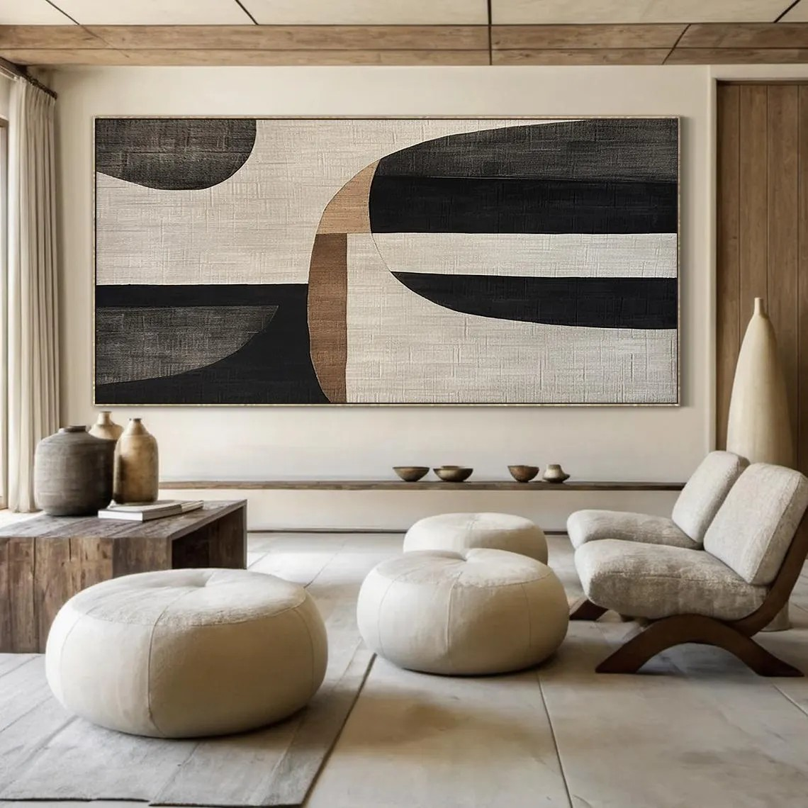 Contemporary Wall Art - Black White Beige Geometric Design