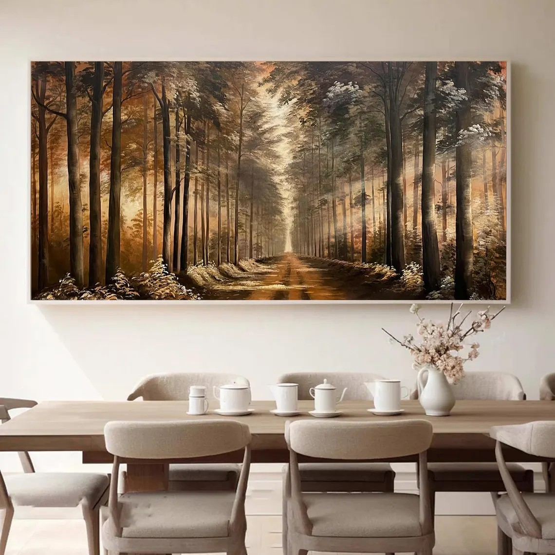 Golden Forest Path Abstract Oil Painting - Tranquil Art #JJ 039