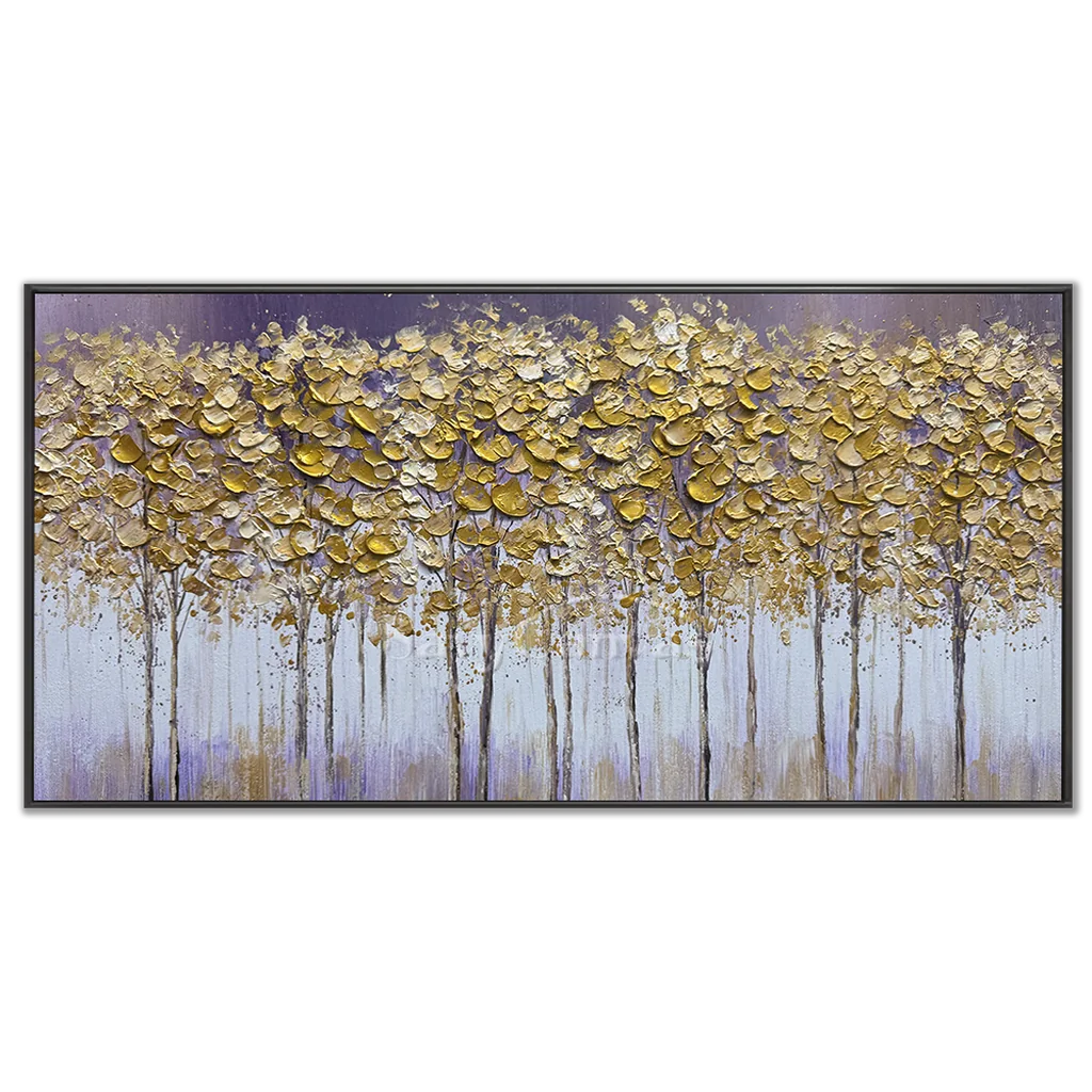 Textured Gold Tree Painting | Large Panoramic Abstract Forest Art #JJ 100