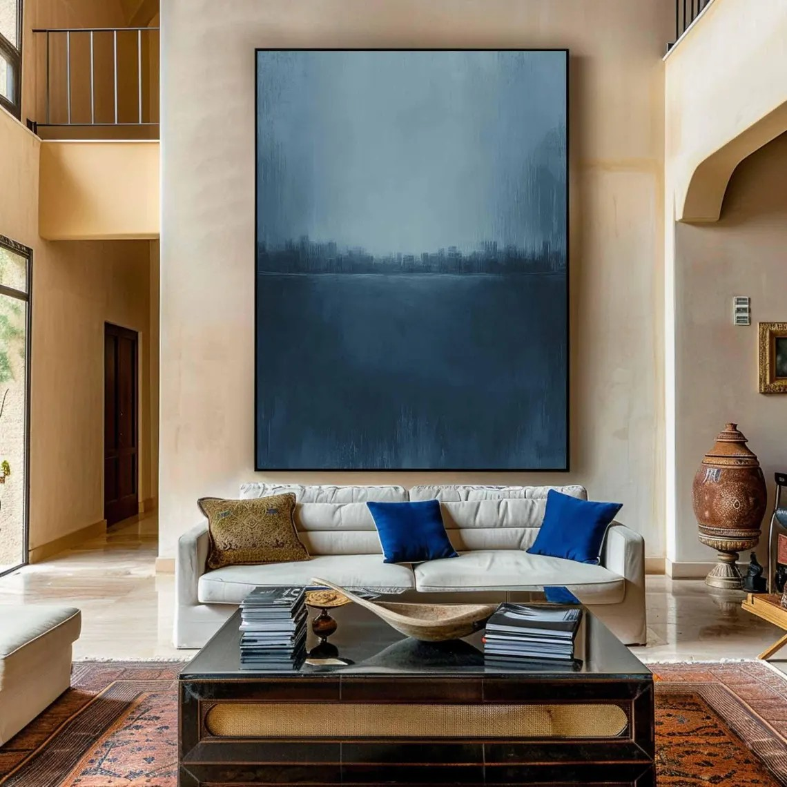 Minimalist Blue Abstract Oil Painting for Contemporary Interior Design #TC 018