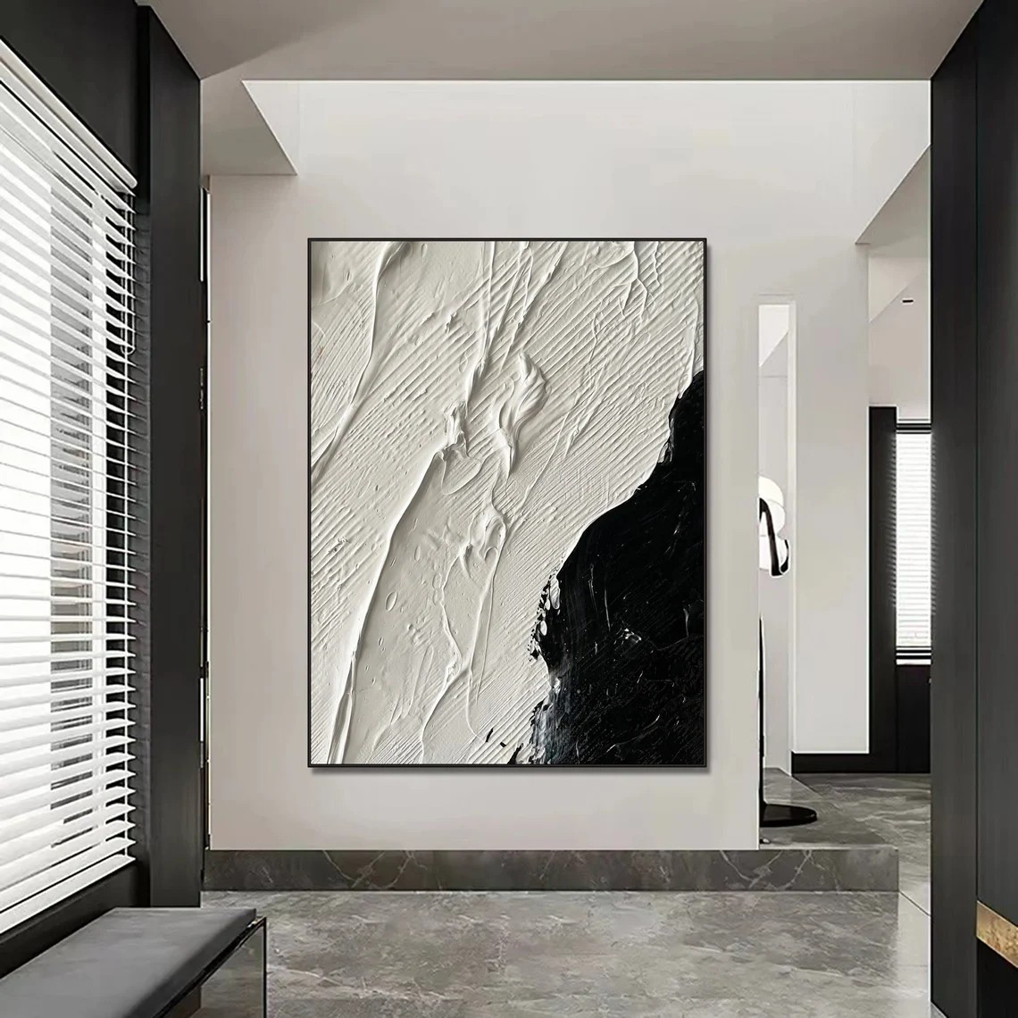 Modern Minimalist Black & White Abstract - Textured Canvas #JJ 025