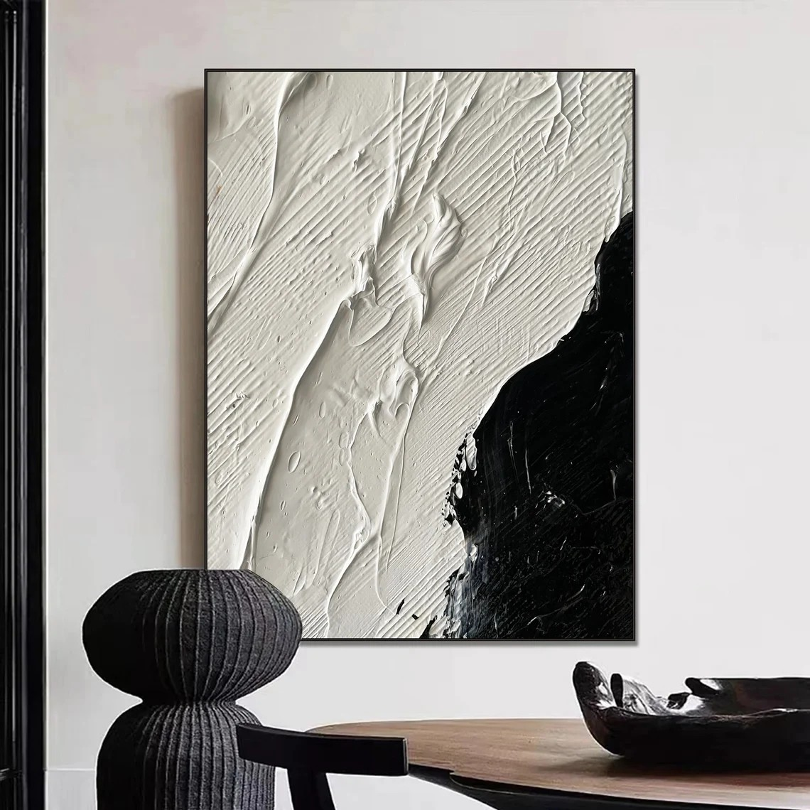 Monochrome Abstract Canvas Art | Large Texture Wall Decor #TC 071