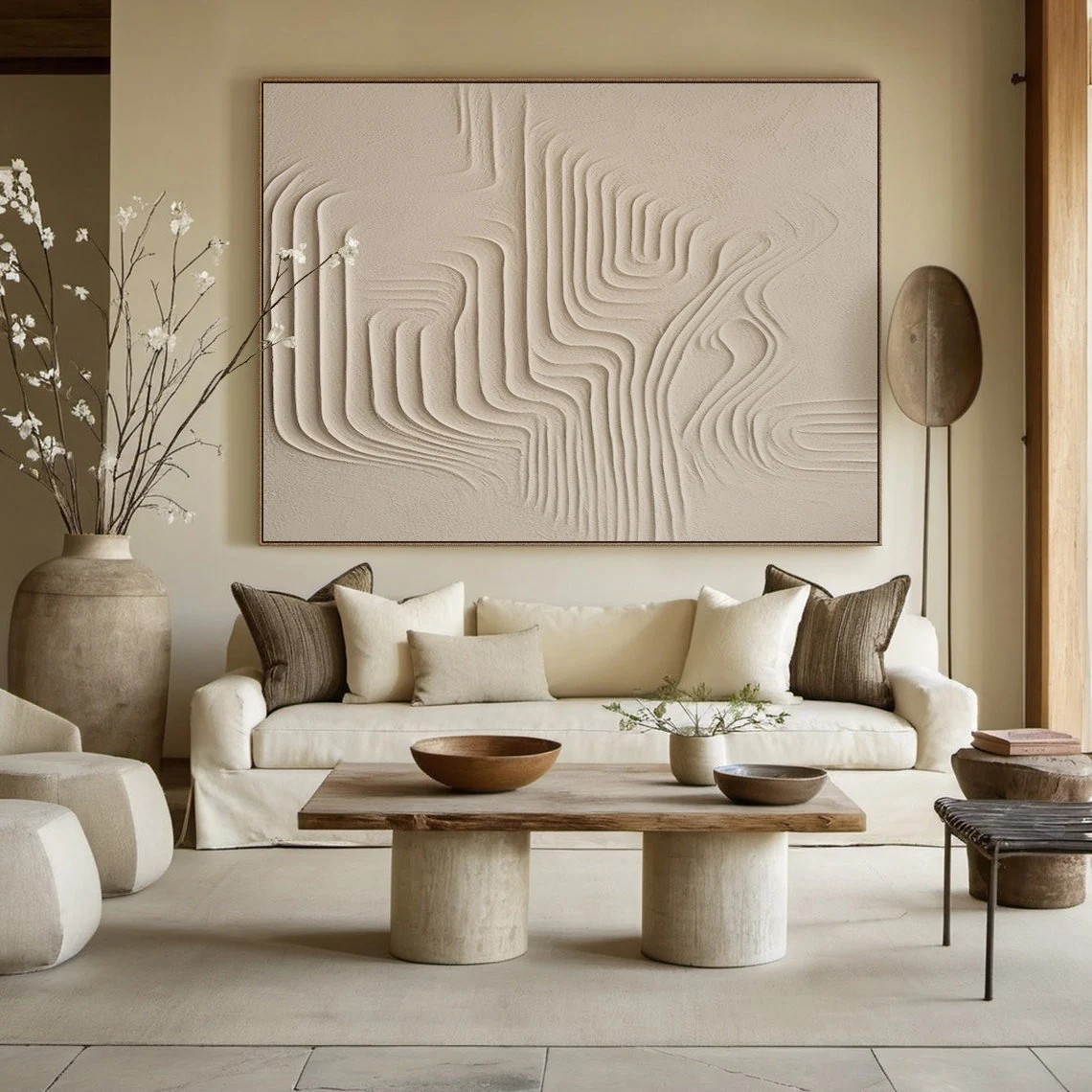 Living Room Art - Large Beige Textured Abstract Painting #TC 054
