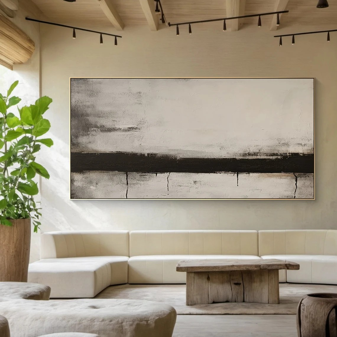 Neutral Abstract Oil Painting for Living Room | Modern Decor