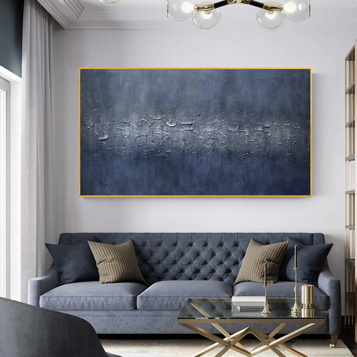 large Textured Blue Grey Abstract  Painting - Modern Wall Art  #TC 045