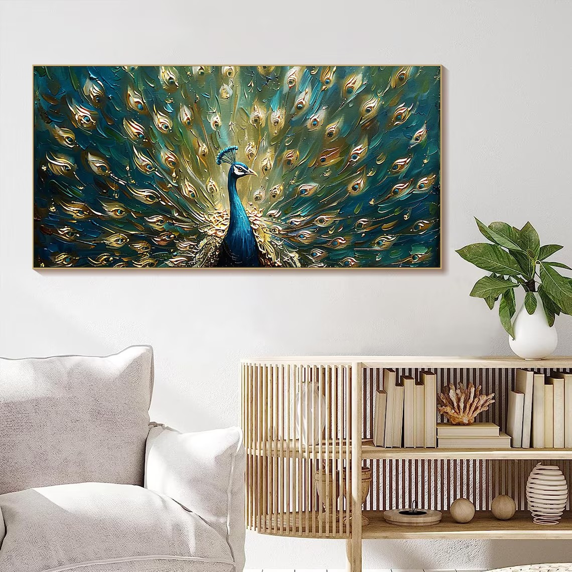 Textured Peacock Oil Painting - Handmade Animal Art #TC 097