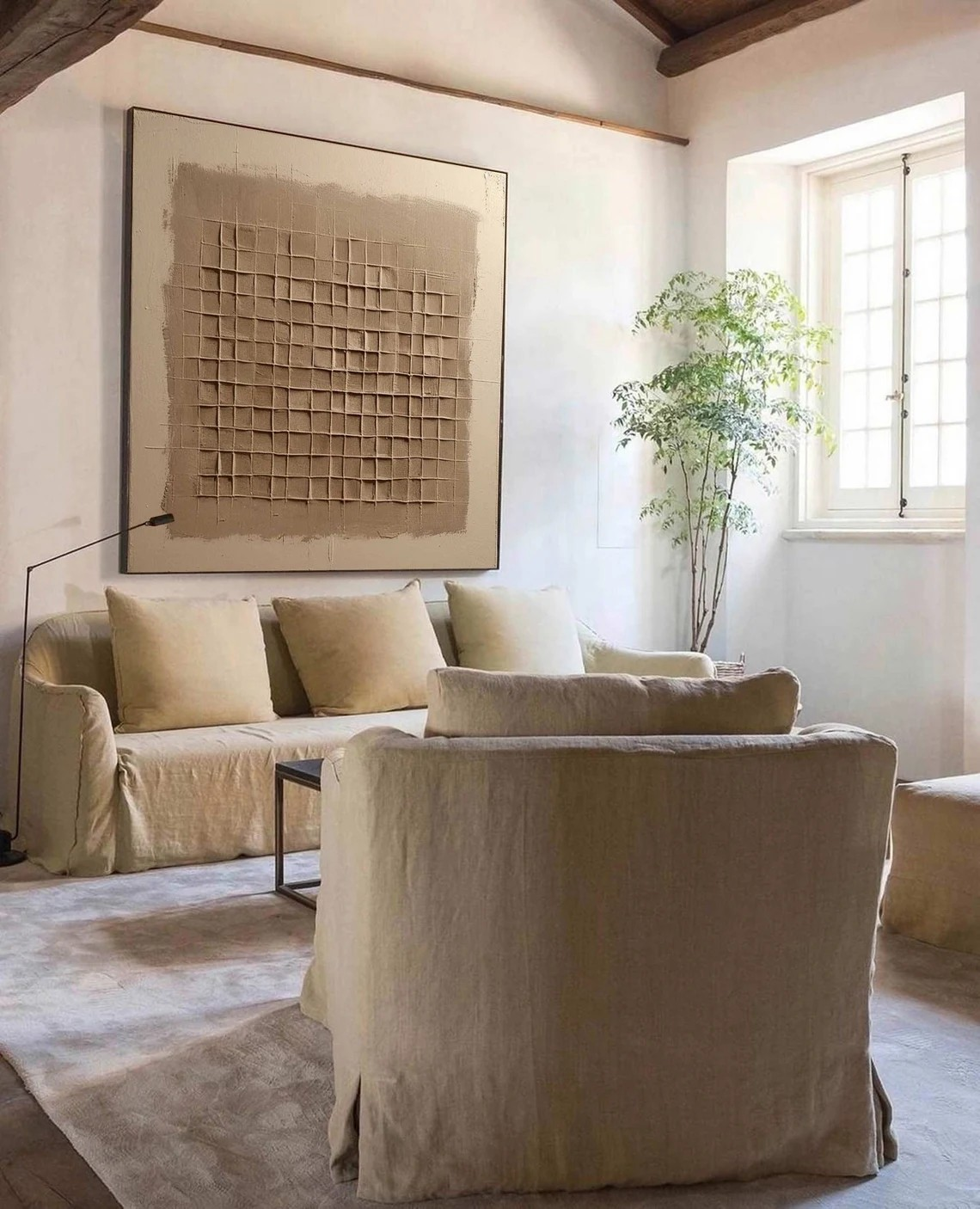 Modern Abstract Textured Beige Canvas Art – Handcrafted Oil Painting #JJ 005