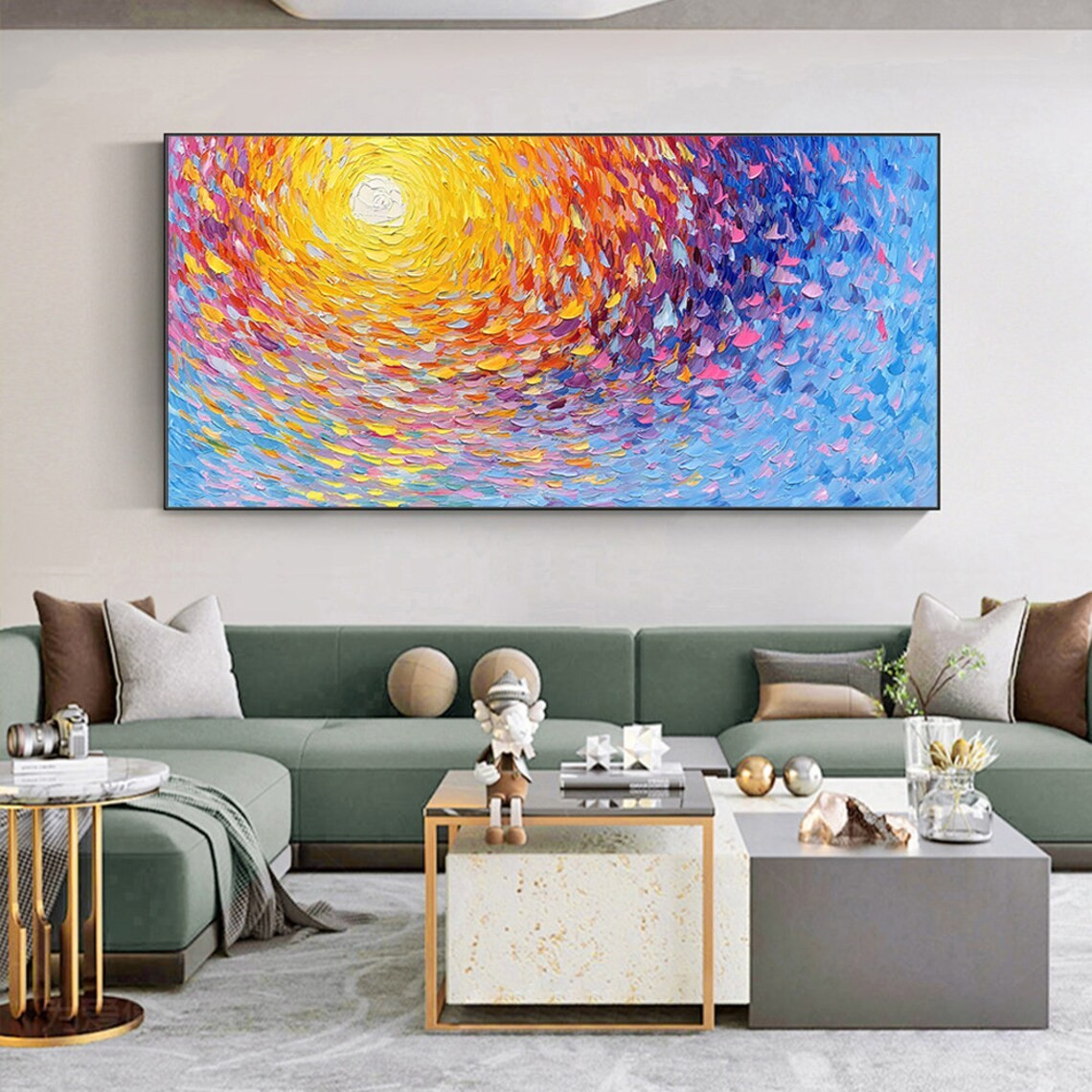 Light Burst Abstract Oil Painting - Vibrant Swirling Colors #JJ 034