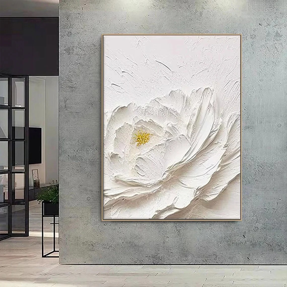 Textured White Flower Painting | Impasto Floral Wall Art #TC 078