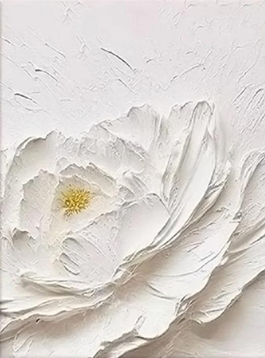 3D White Floral Abstract - Textured Impasto Oil Painting