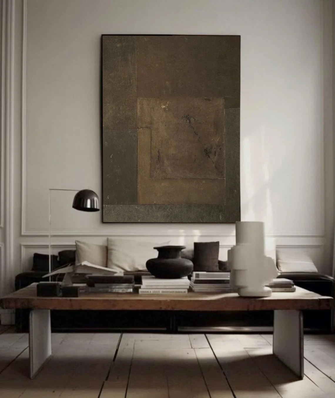 Contemporary Brown Abstract Oil Painting with Layered Texture Canvas #TC 038