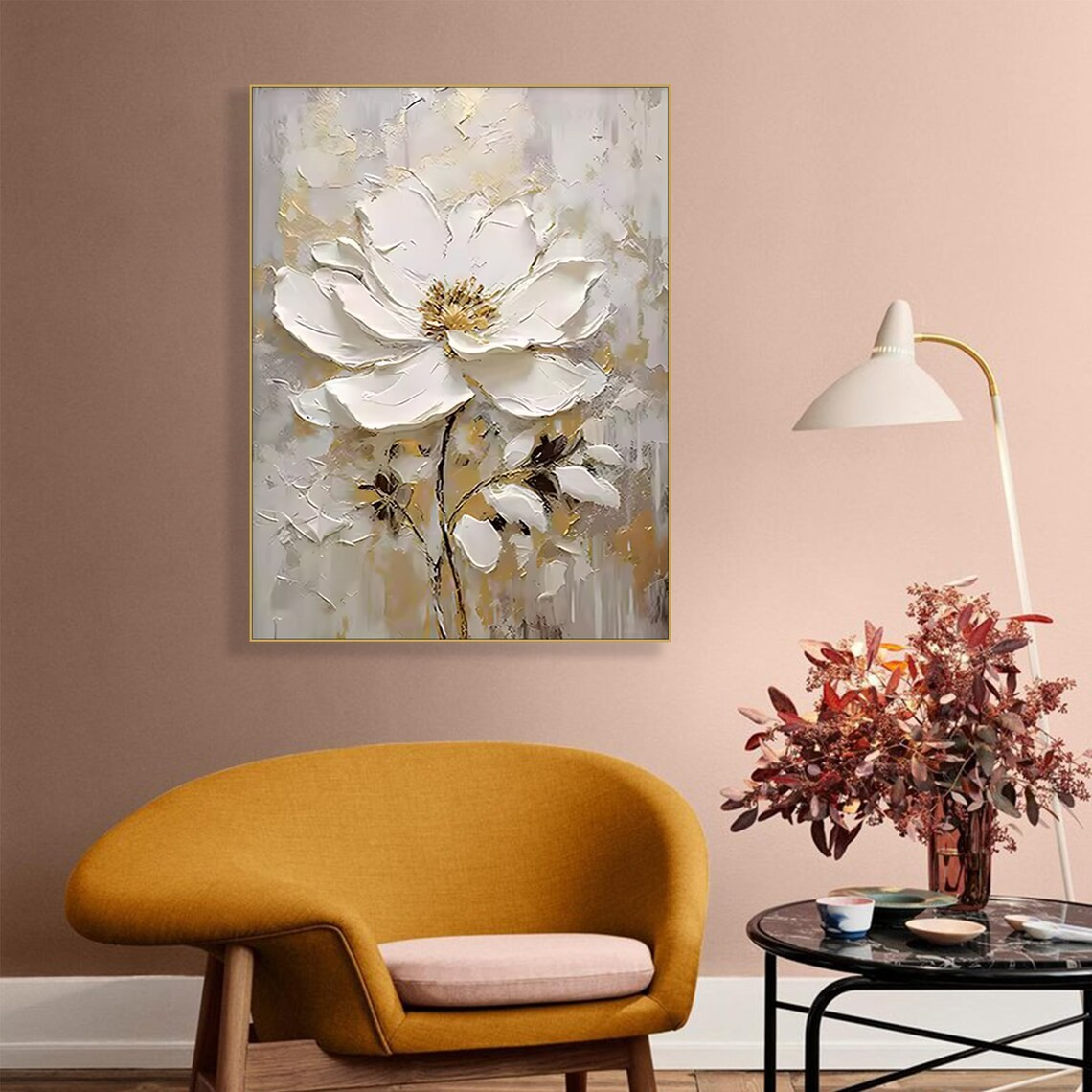 Handmade Textured Flower Painting | Vertical Decor #TC 100