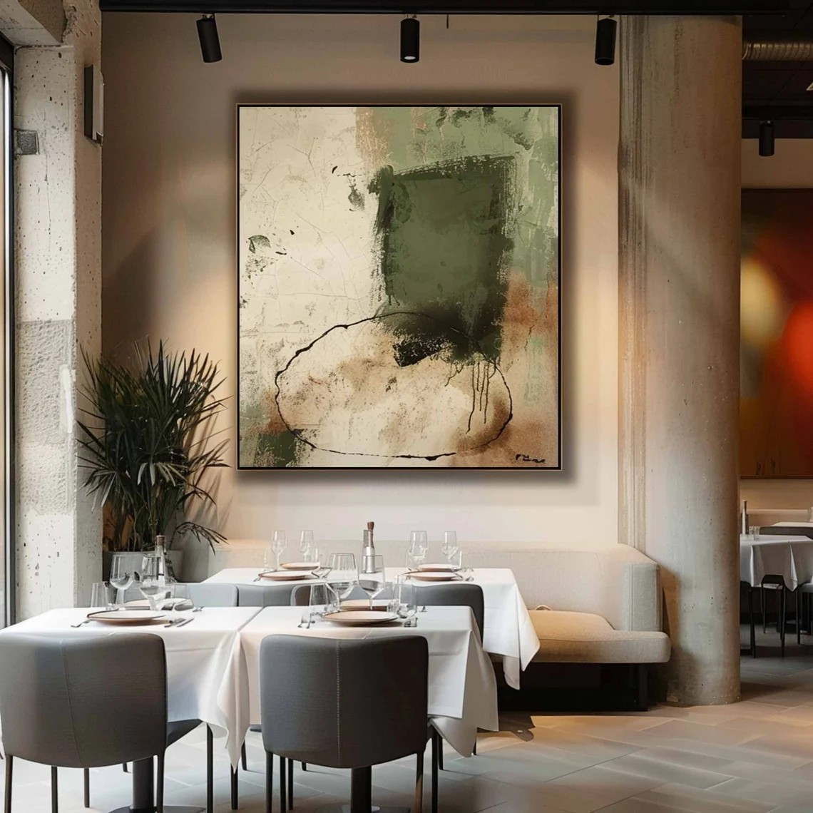 Minimalist Beige and Green Wabi Sabi Art for Contemporary Design #TC 021