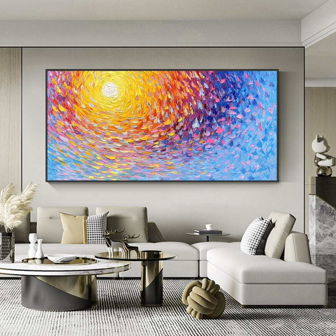 Light Burst Abstract Oil Painting - Vibrant Swirling Colors #JJ 034