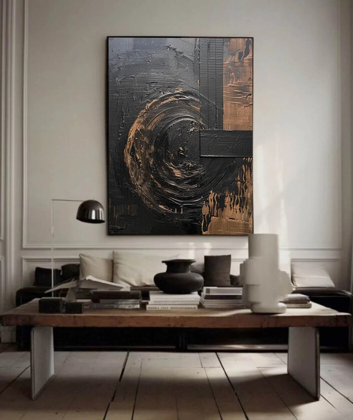 Modern 3D Effect Abstract Oil Painting | Black Theme Large Living Room Decor Artk #TC 024