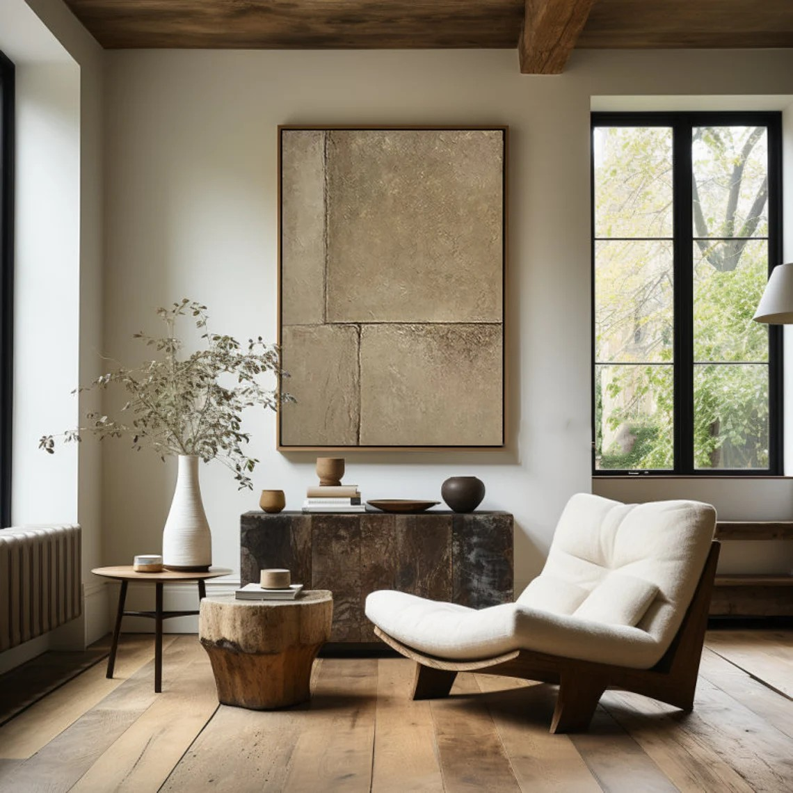 Abstract Canvas Art with Heavy Texture - Beige