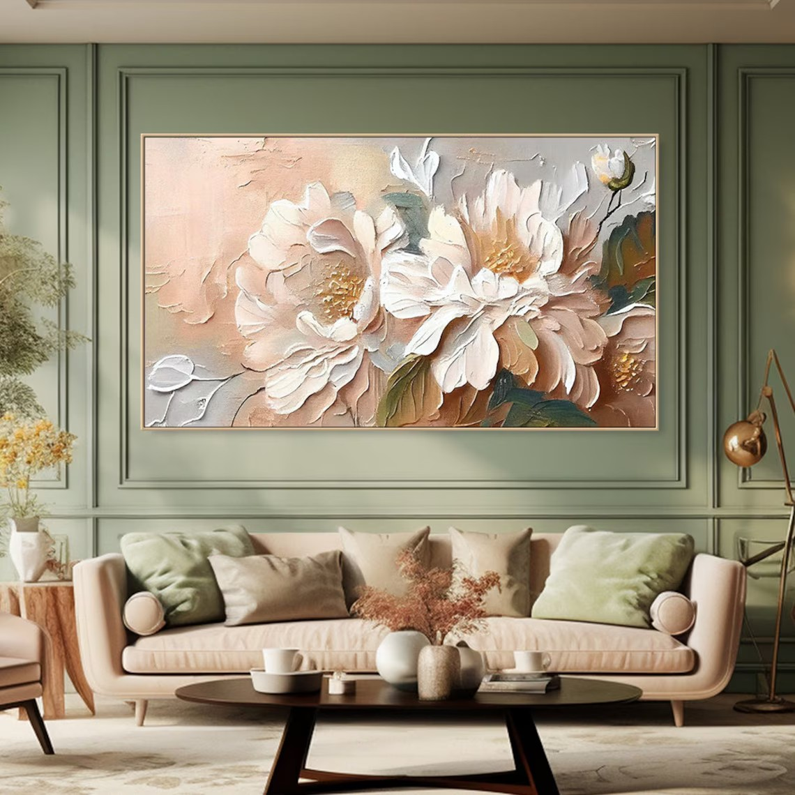 Large Horizontal Flower Painting Textured Art for Living Room #TC 104