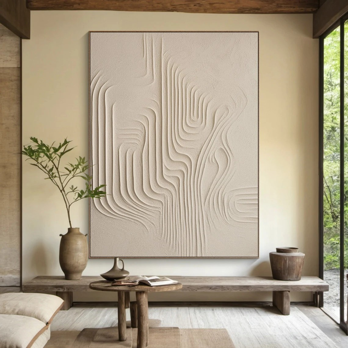 Living Room Art - Large Beige Textured Abstract Painting #TC 054