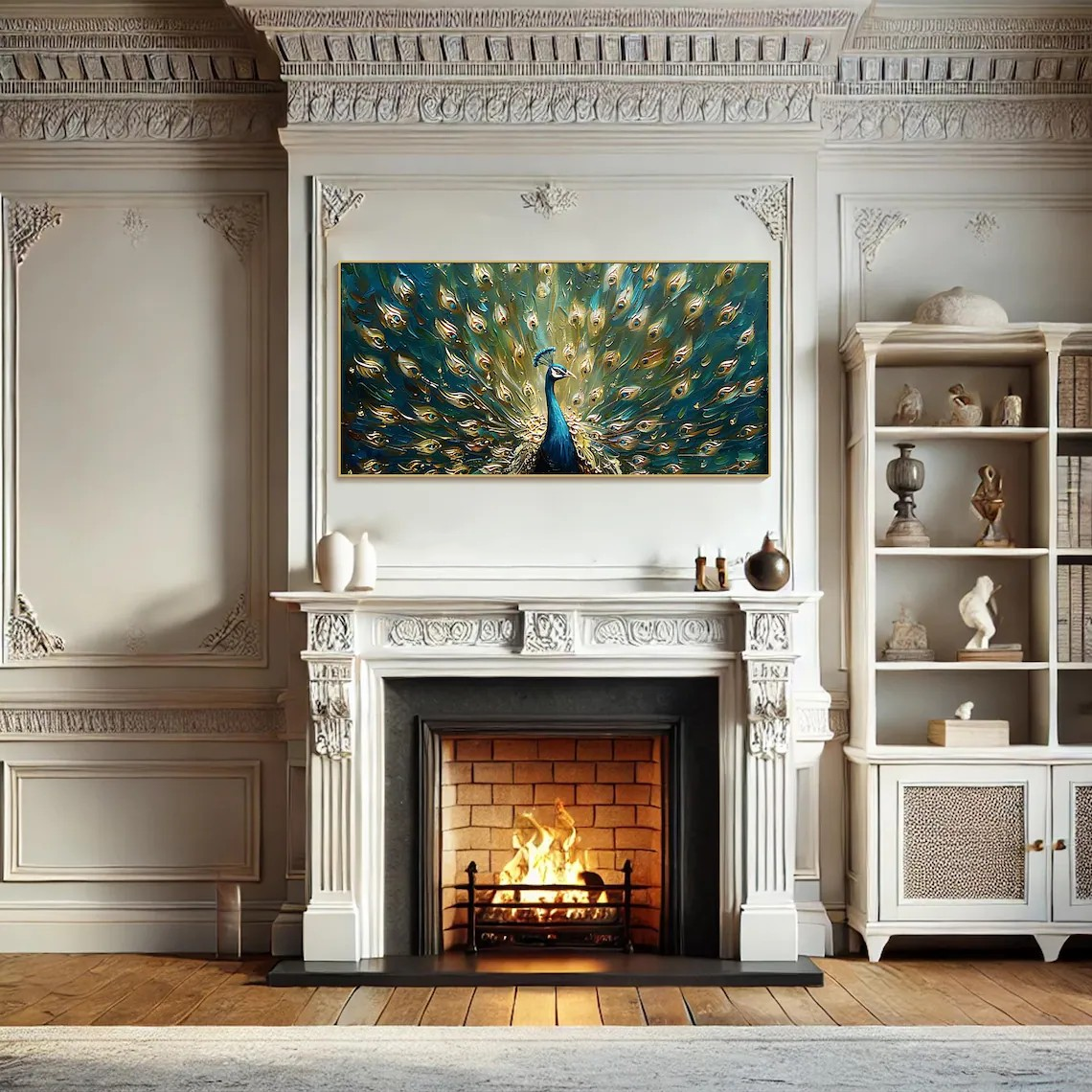 Textured Peacock Oil Painting - Handmade Animal Art #TC 097