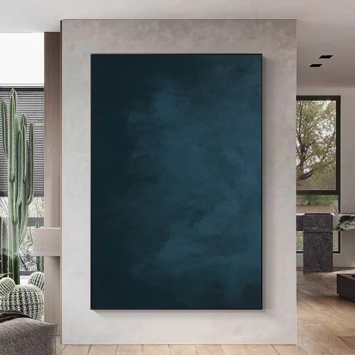 Large Vertical Abstract Painting - Navy Blue Minimalist Canvas Art  #TC 013