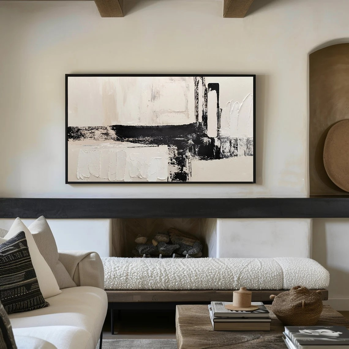 Hand Painted Abstract Black and White Canvas