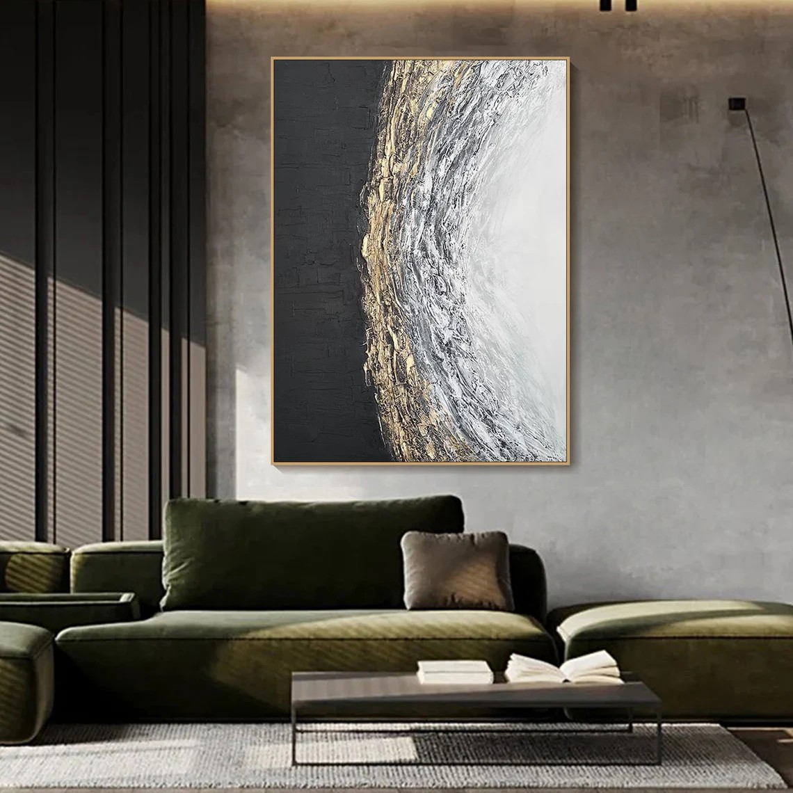 Abstract Black White Gold Oil Painting Modern Wall Art #TC 083