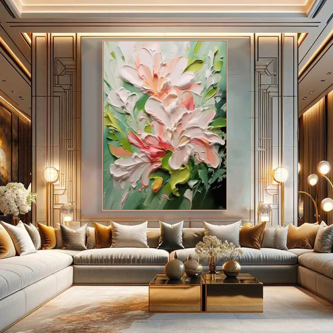 Textured Floral Wall Decor - Handmade Impasto Art