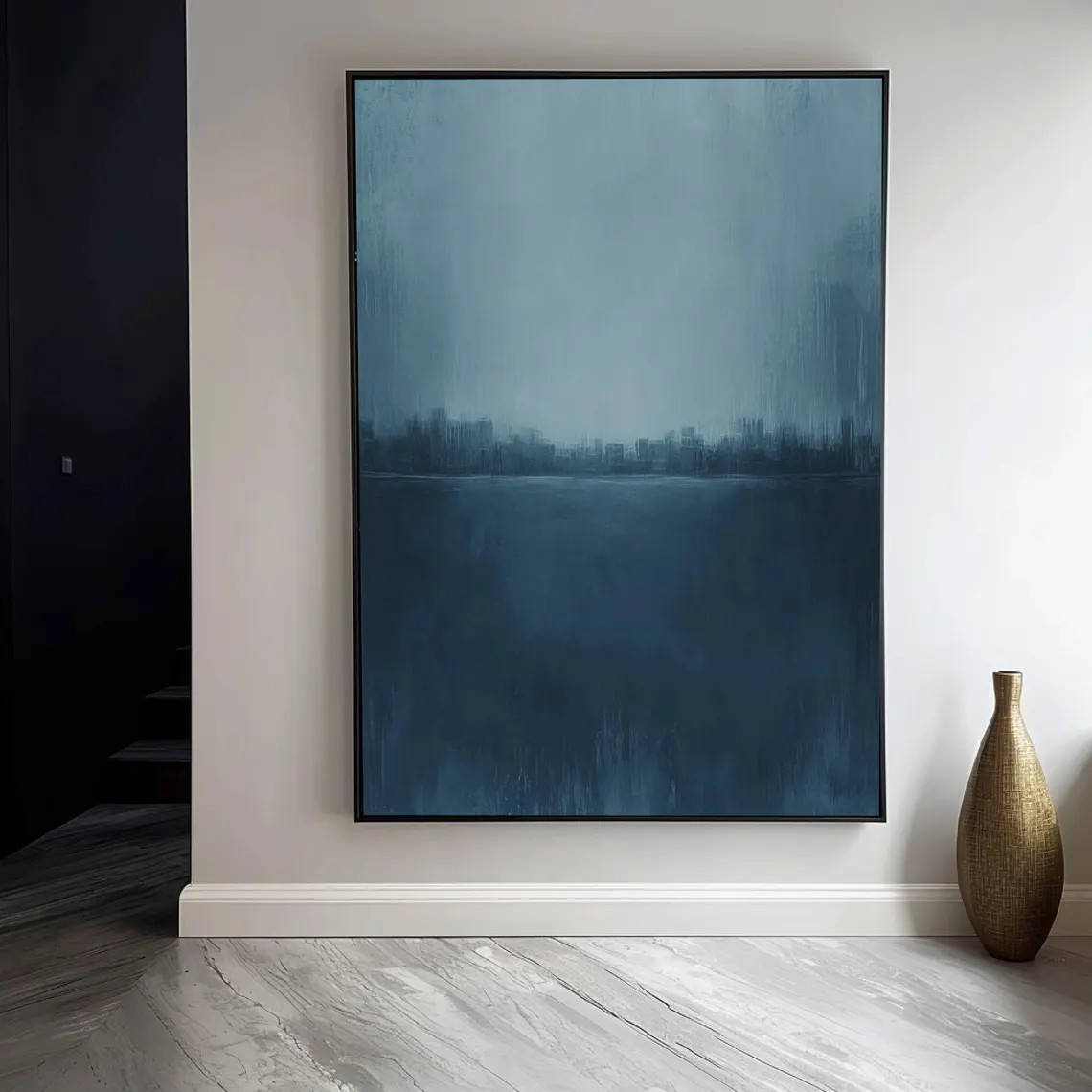Minimalist Blue Abstract Oil Painting for Contemporary Interior Design #TC 018