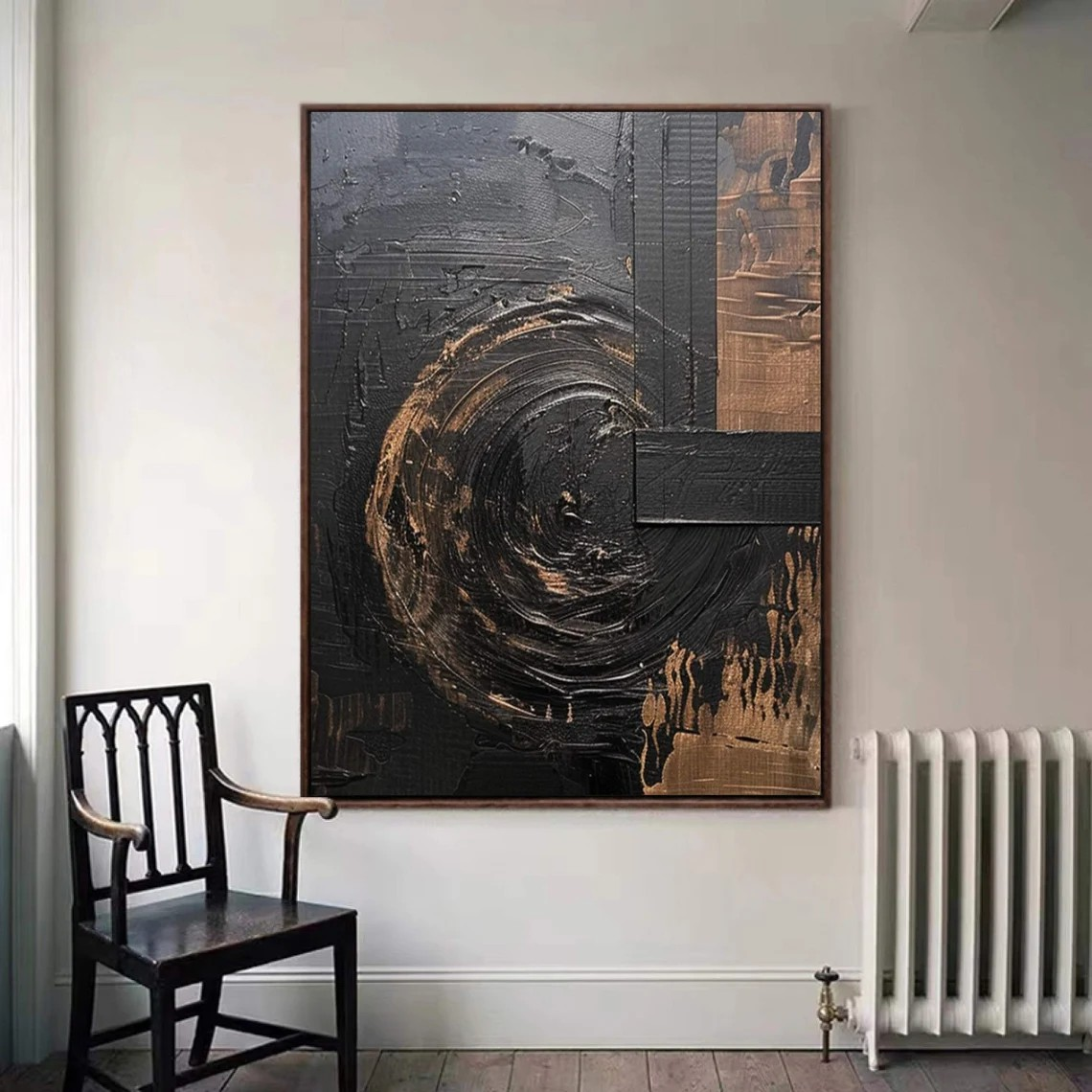 Modern 3D Effect Abstract Oil Painting | Black Theme Large Living Room Decor Artk #TC 024