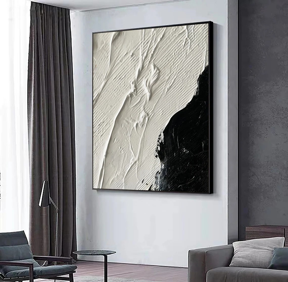 Monochrome Abstract Canvas Art | Large Texture Wall Decor #TC 071
