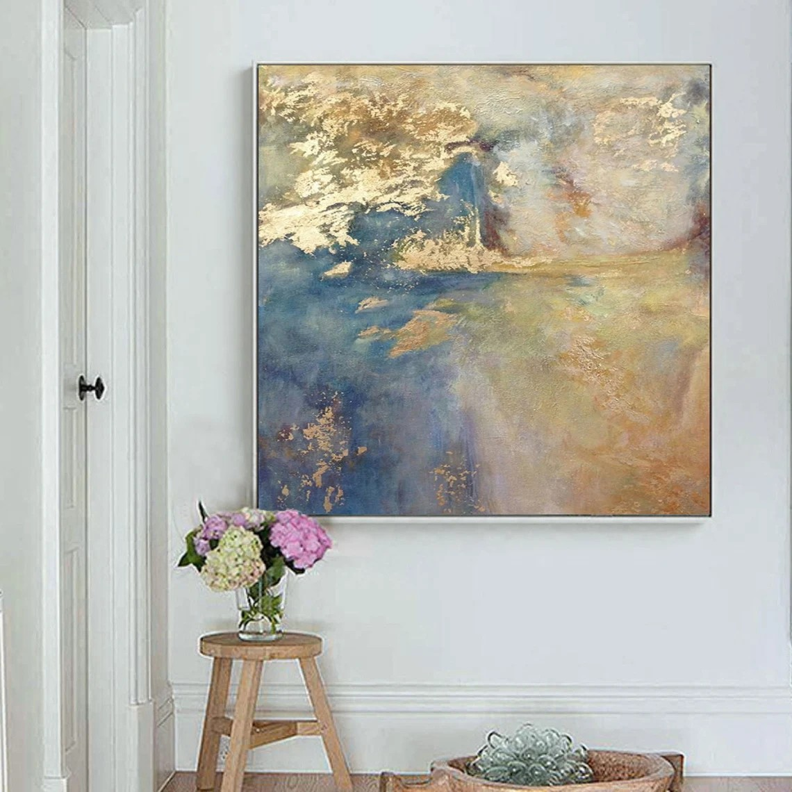 Abstract Art Blue Gold - Large Textured Wall Painting Decor