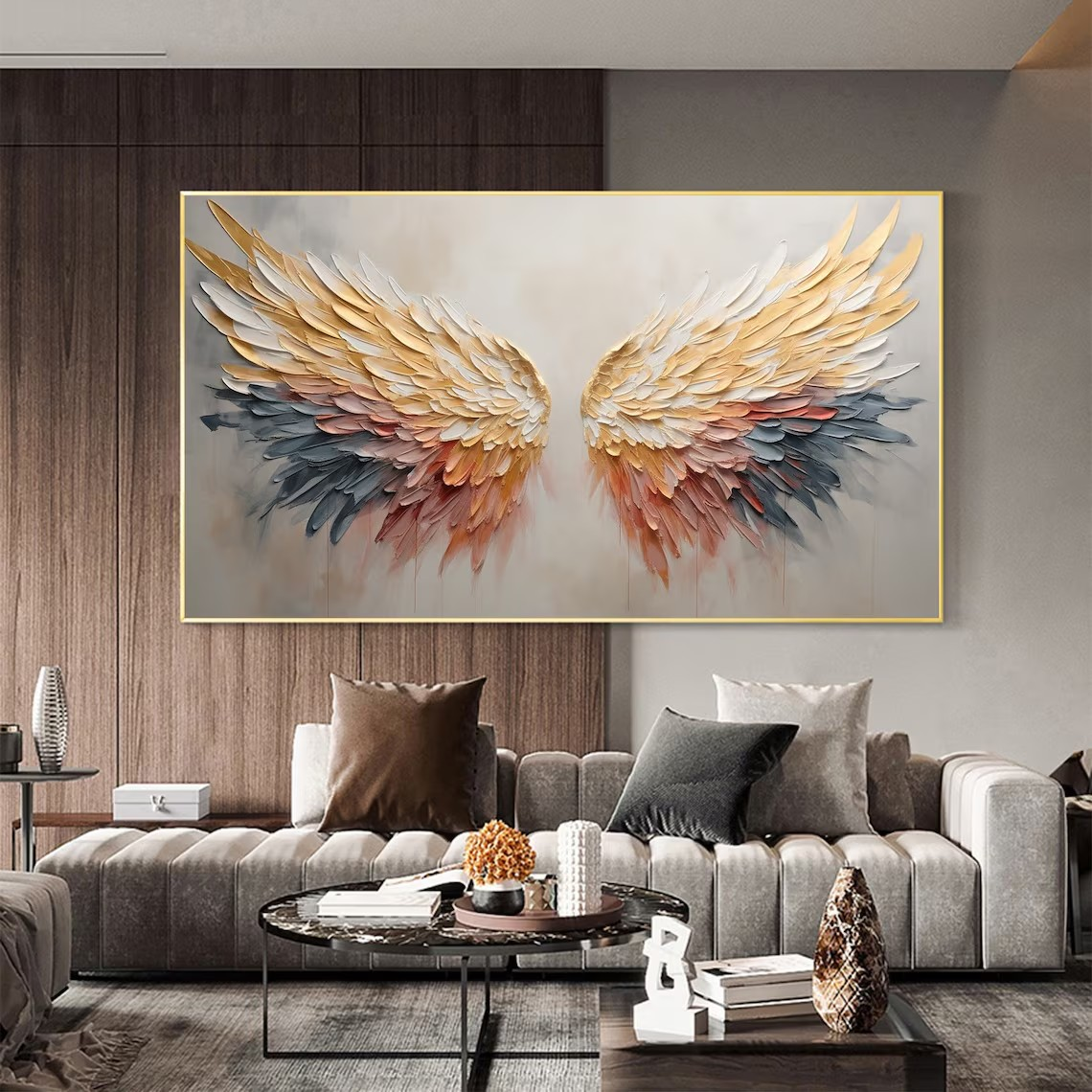 Textured Angel Wings Abstract Oil Painting - Elegant Wall Art #JJ 029